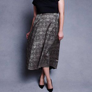 Lela Rose Skirt for Lane Bryant sz 18 - Midi Jacquard Black Gold A-Line Hi Low